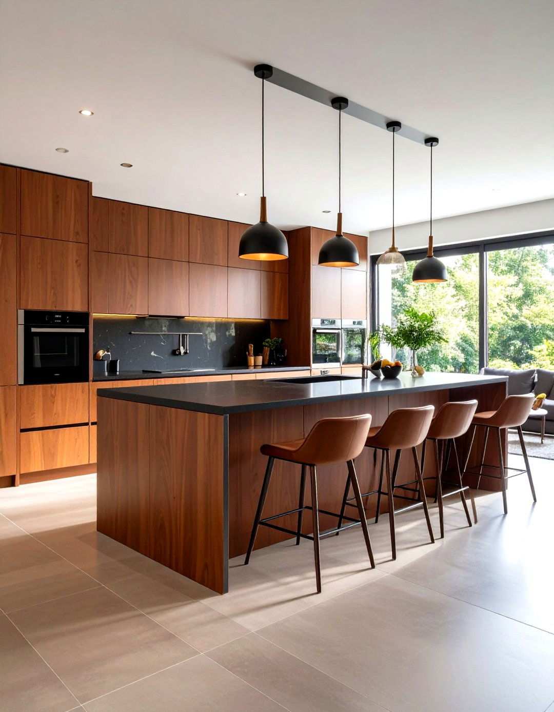 Peninsula Brown Cabinet Extensions - 24 kitchen with brown cabinets and black countertops ideas