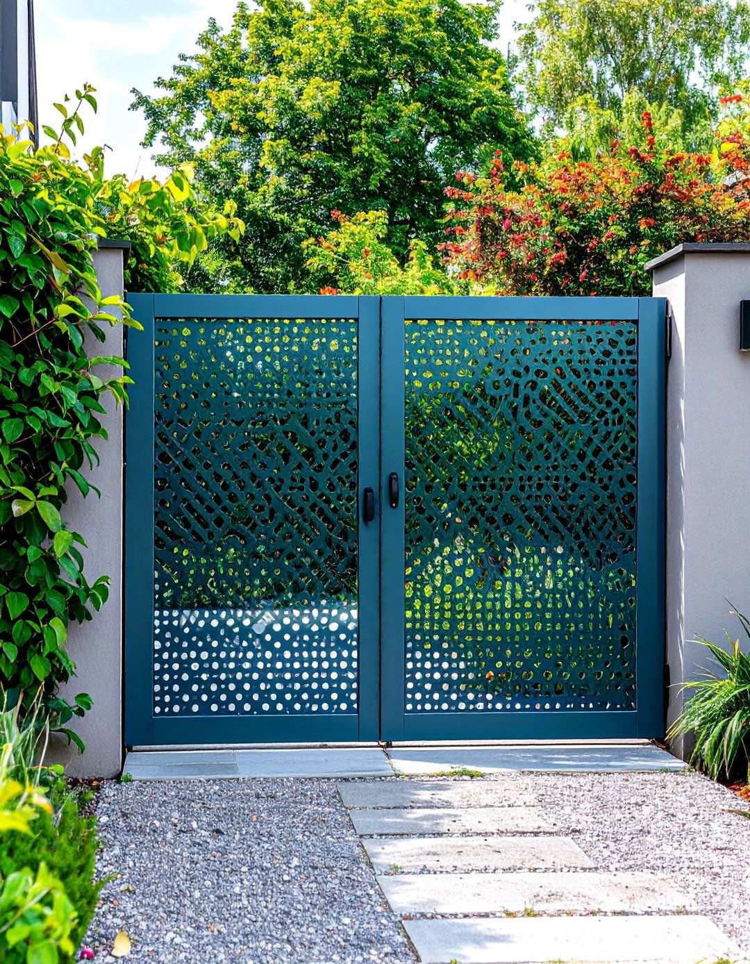 Perforated Metal Contemporary Screen Gates - 24 Metal Garden Gate Ideas