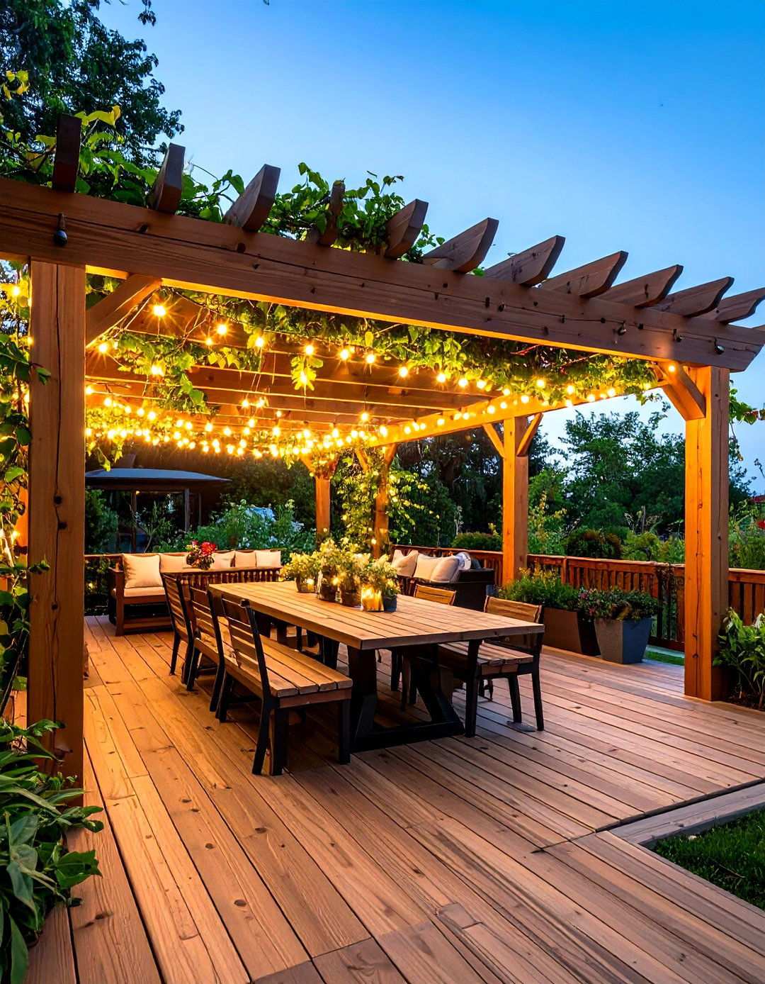 Pergola Covered Cedar Deck Retreat - 24 Wood Deck Ideas