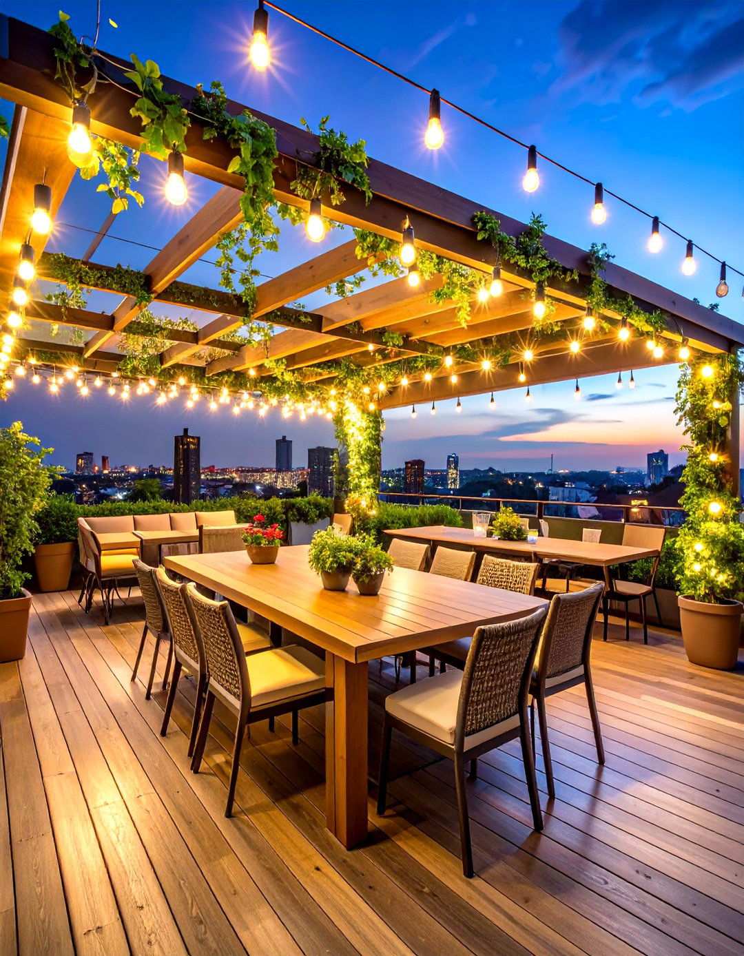 Pergola Covered Dining Areas - 24 Rooftop Garden Ideas