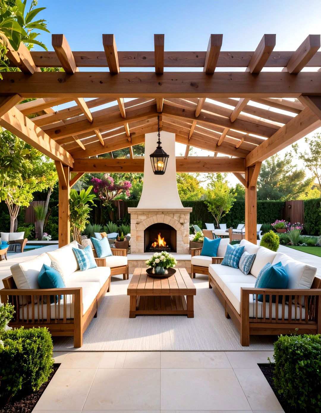 Pergola Covered Fireplace Retreat - 24 Outdoor Fireplace Ideas
