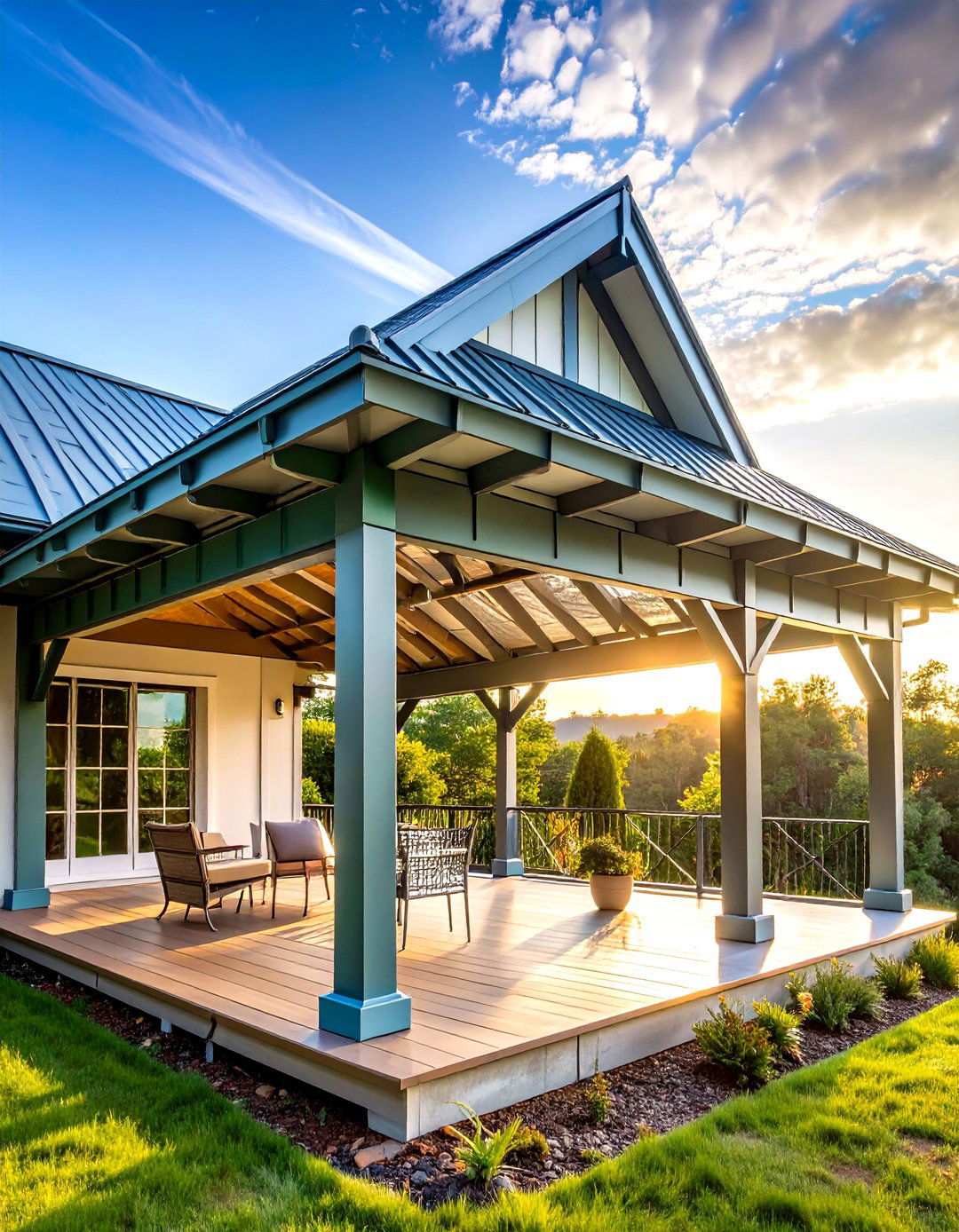 Pergola Style Metal Framework - 24 Metal Roof Porch Design Ideas