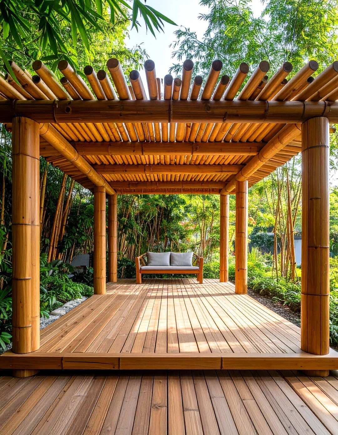 Pergola with Bamboo Design Elements - 24 Small Patio Pergola Ideas