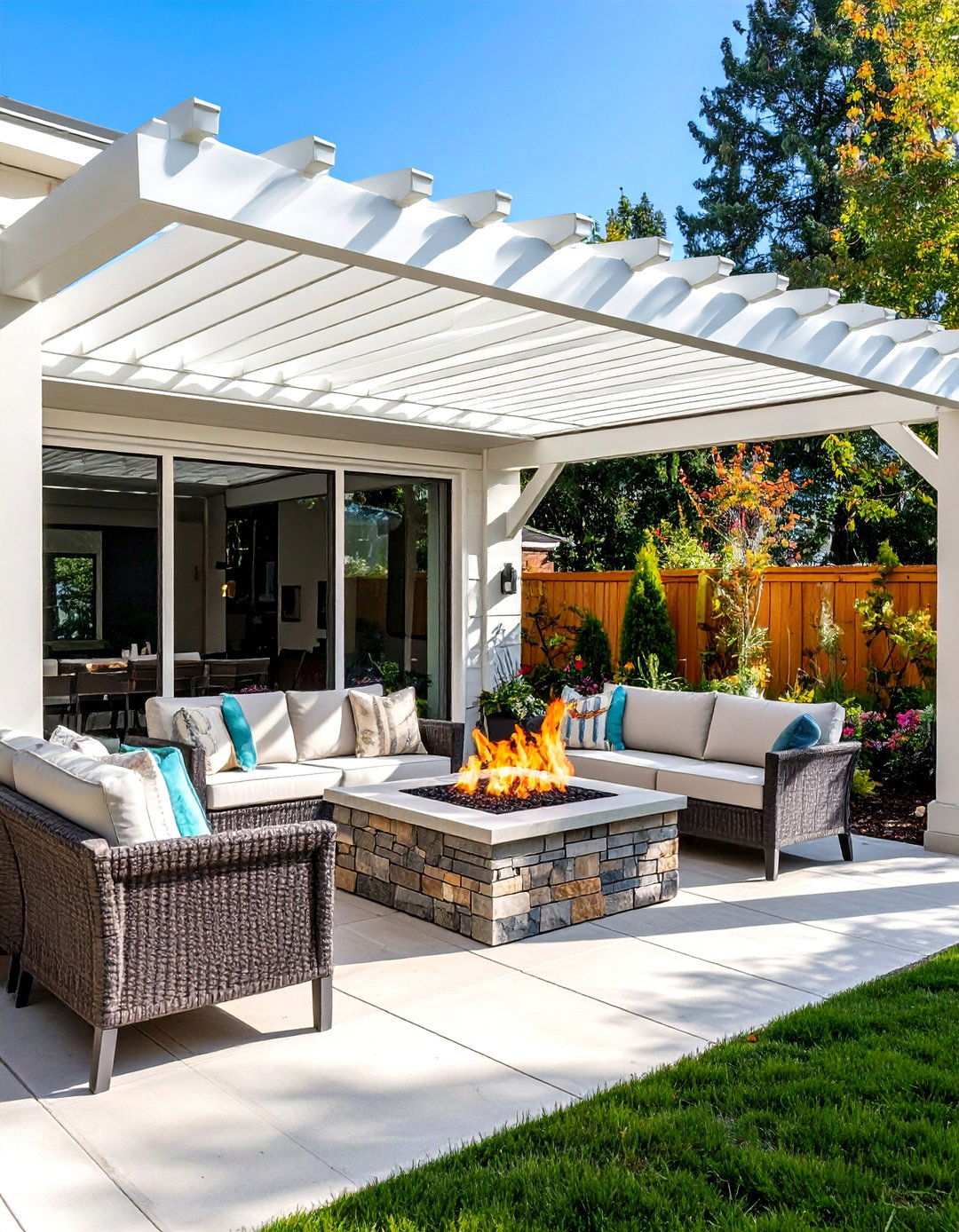 Pergola with Built in Fire Pit Area - 24 Small Patio Pergola Ideas