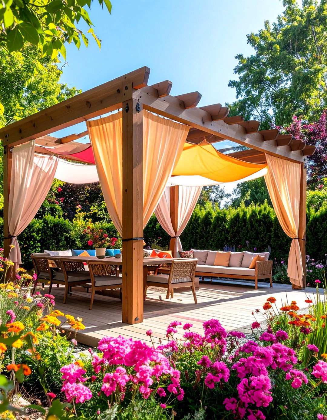 Pergola with Fabric Shade Sails - 24 Small Patio Pergola Ideas