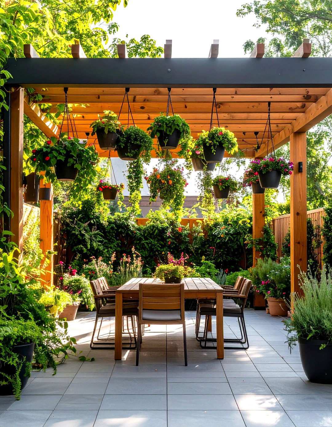 Pergola with Hanging Garden Elements - 24 Small Patio Pergola Ideas