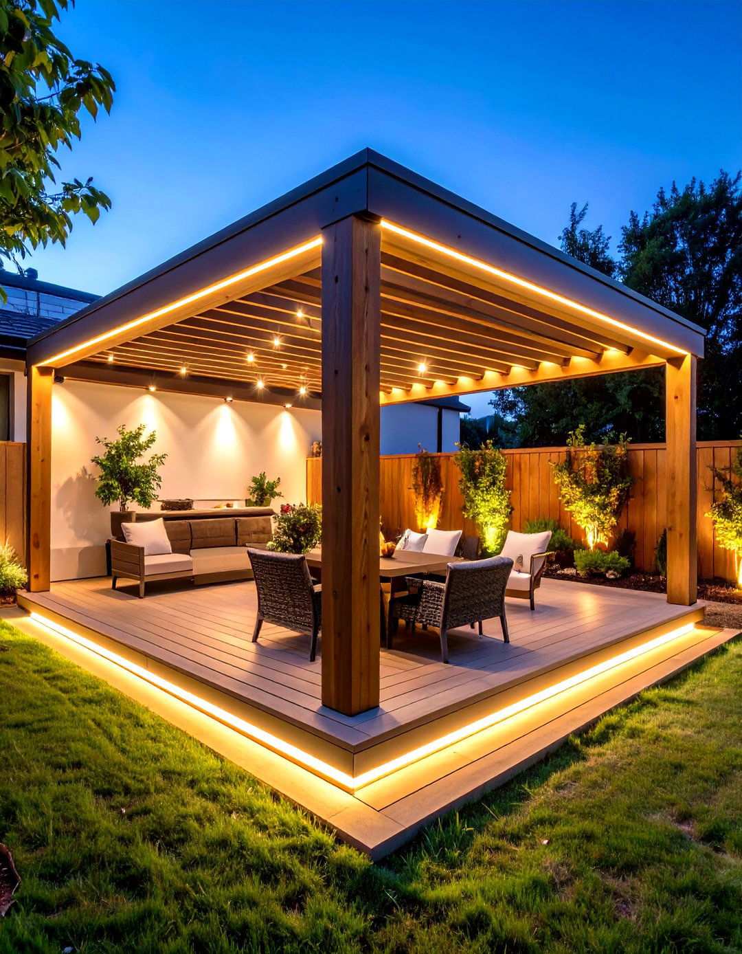 Pergola with Integrated LED Lighting - 24 Small Patio Pergola Ideas