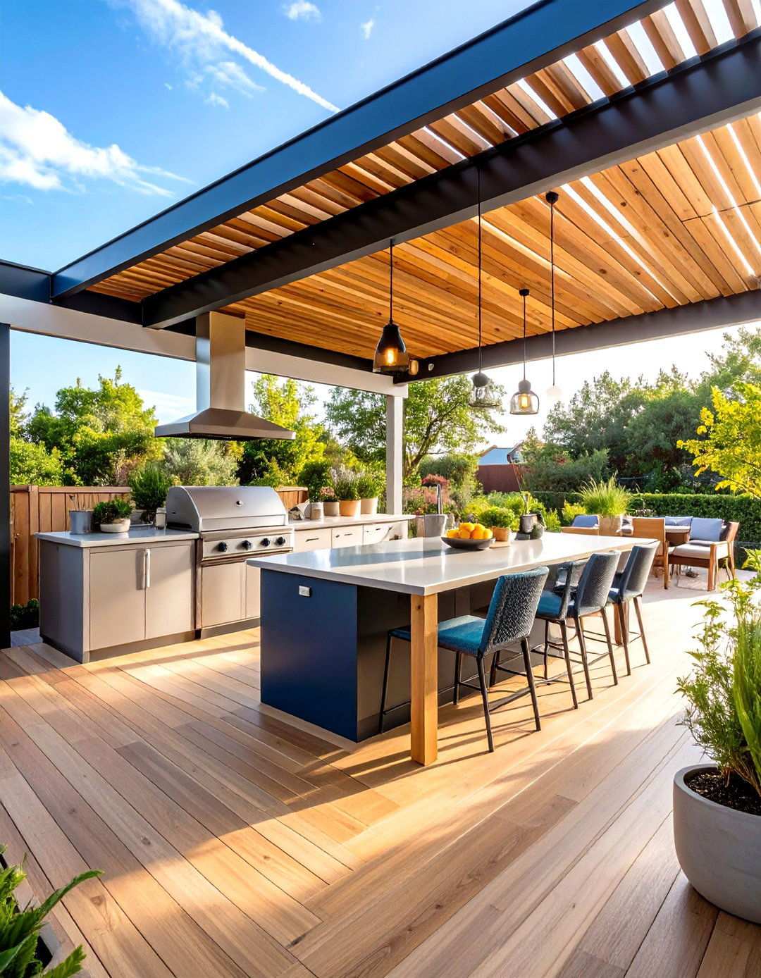 Pergola with Integrated Outdoor Kitchen - 24 Patio Pergola Ideas