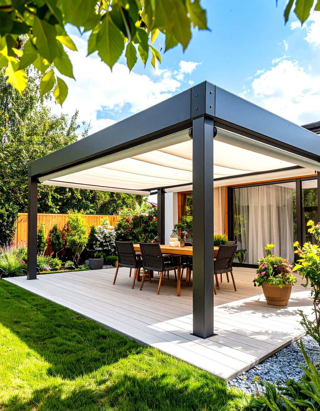 Pergola with Motorized Privacy Screens - 24 Patio Pergola Ideas
