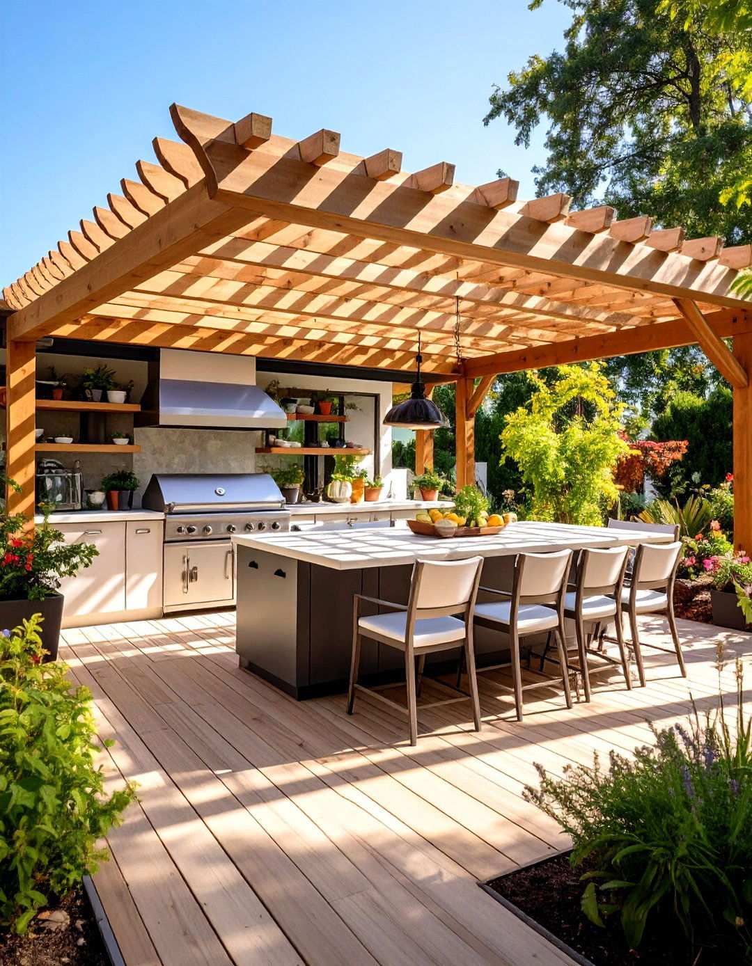 Pergola with Outdoor Kitchen Coverage - 24 Small Patio Pergola Ideas