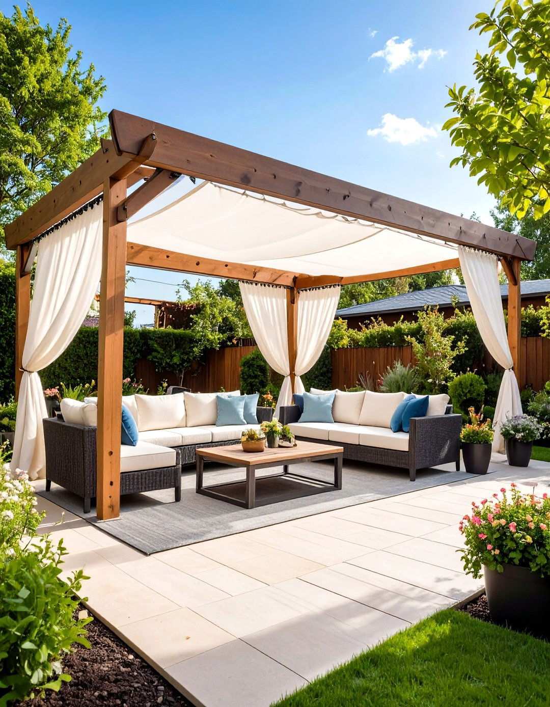 Pergola with Retractable Fabric Canopy - 24 Small Patio Pergola Ideas