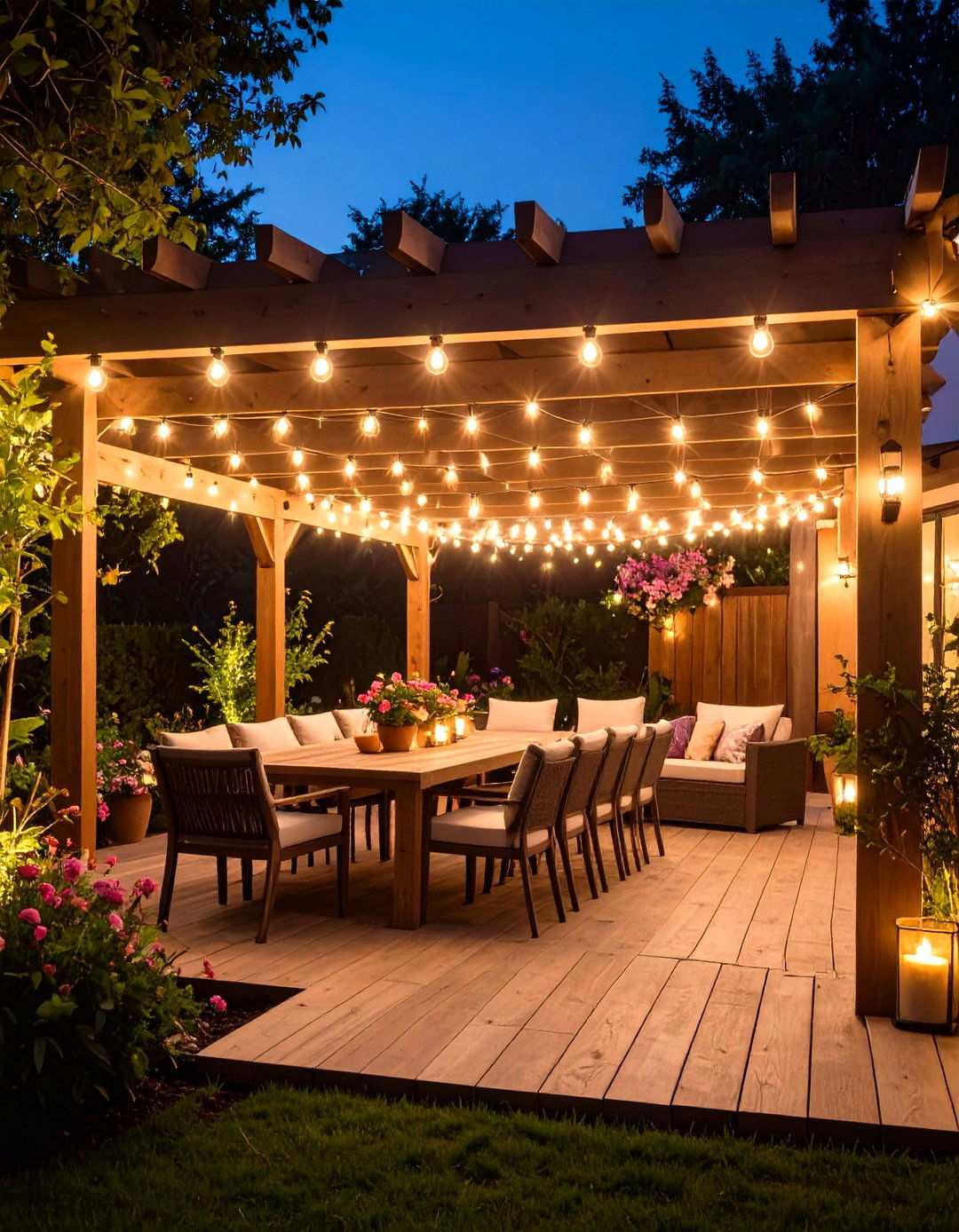 Pergola with String Light Ambiance - 24 Small Patio Pergola Ideas