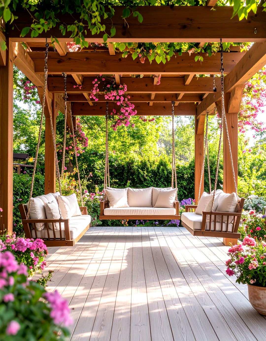 Pergola with Swing Seating Elements - 24 Small Patio Pergola Ideas