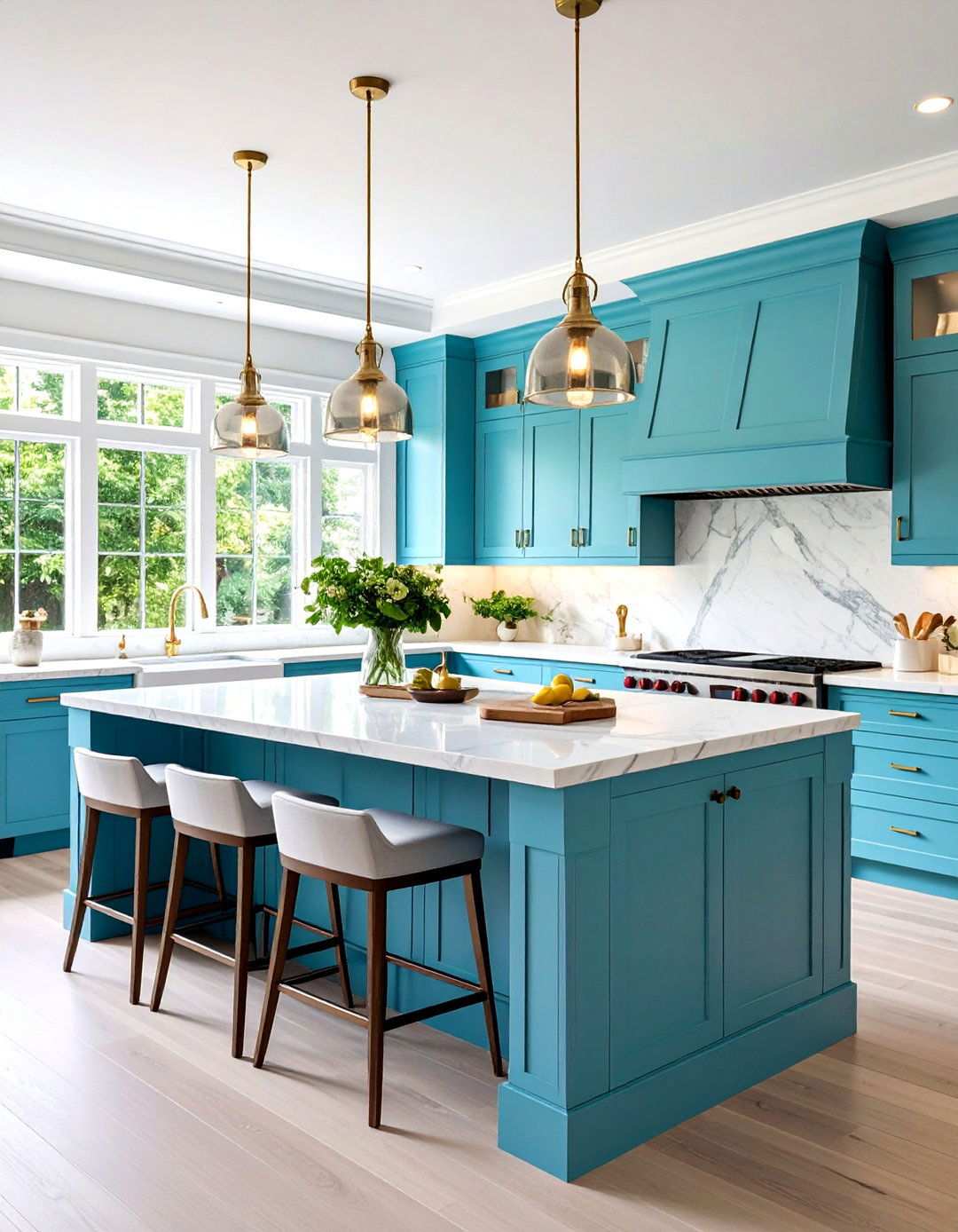 Periwinkle Blue Island with White Perimeter Cabinets - 24 Light Blue Kitchen Cabinets Ideas