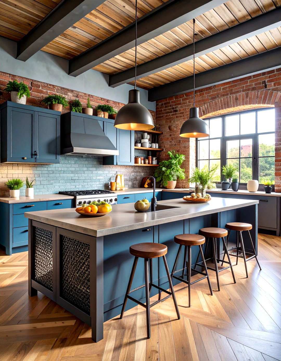 Periwinkle Concrete Countertop Industrial Kitchen - 24 kitchens with blue countertops