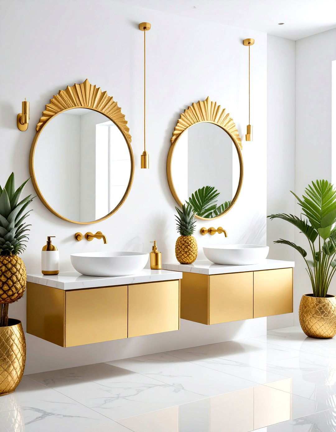 Pineapple Gold Accent Glamour - 24 Tropical Bathroom Ideas