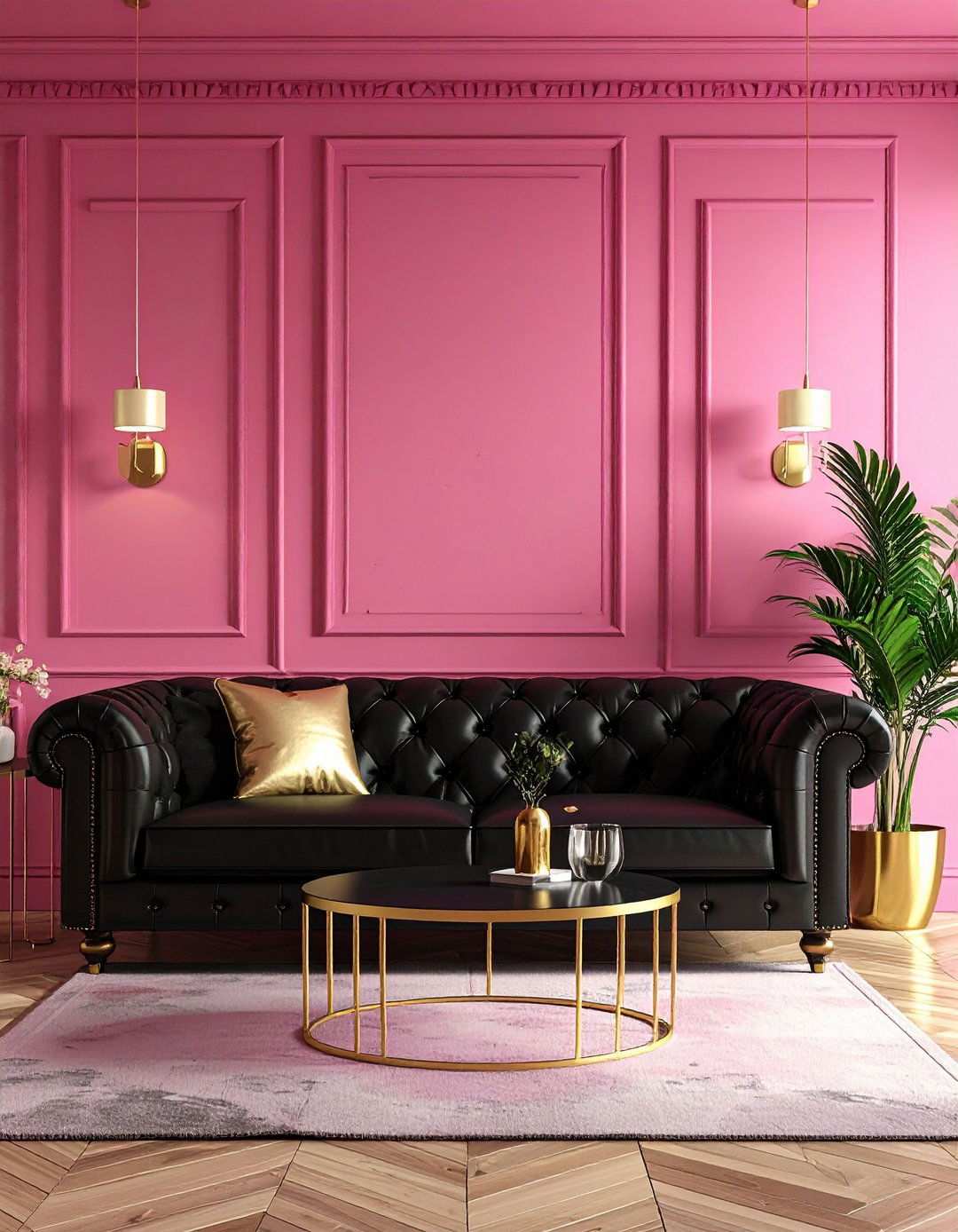 Pink and Black Dramatic Tension - 24 Pink Living Room Ideas