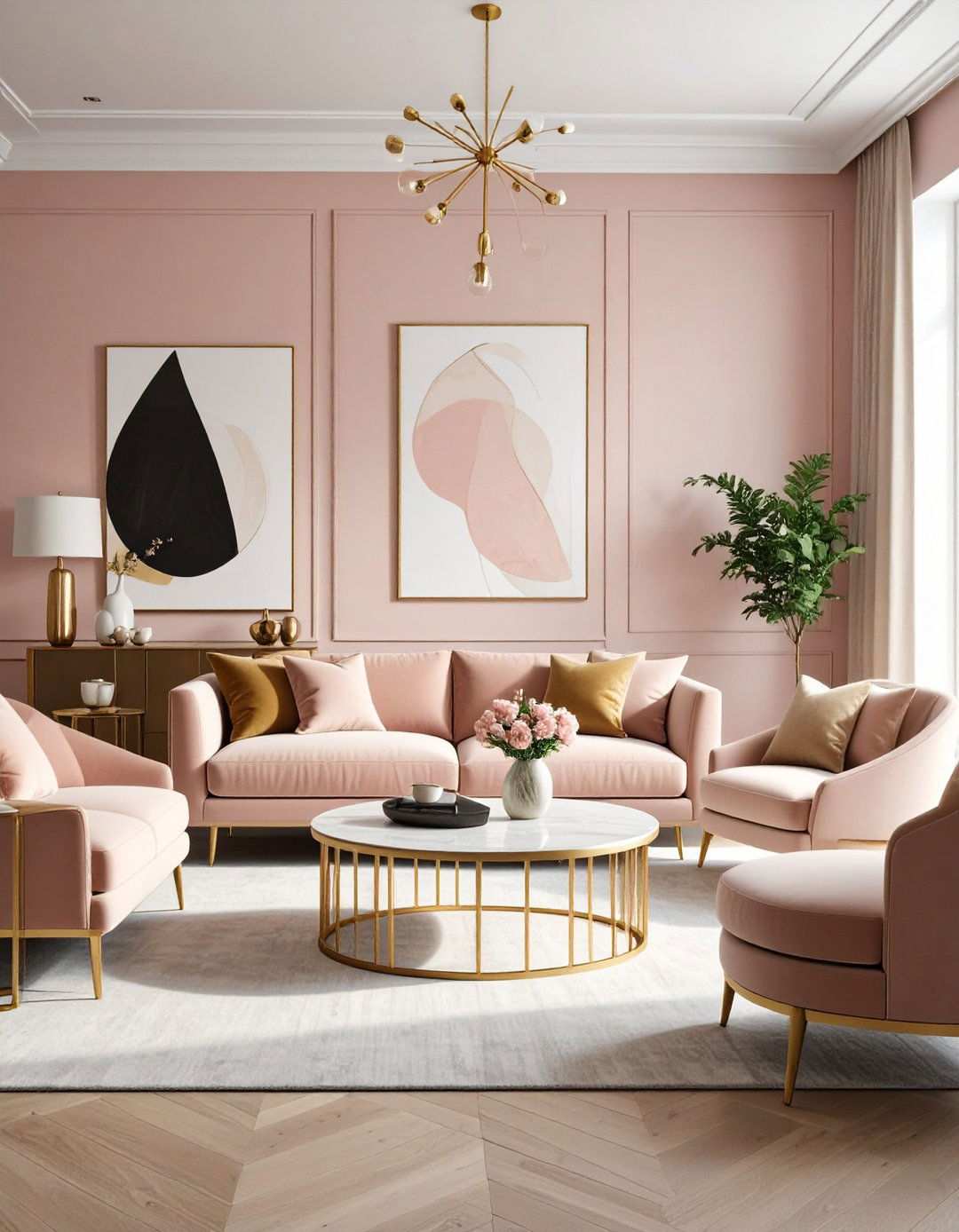 Pink and Brass Modern Fusion - 24 Pink Living Room Ideas