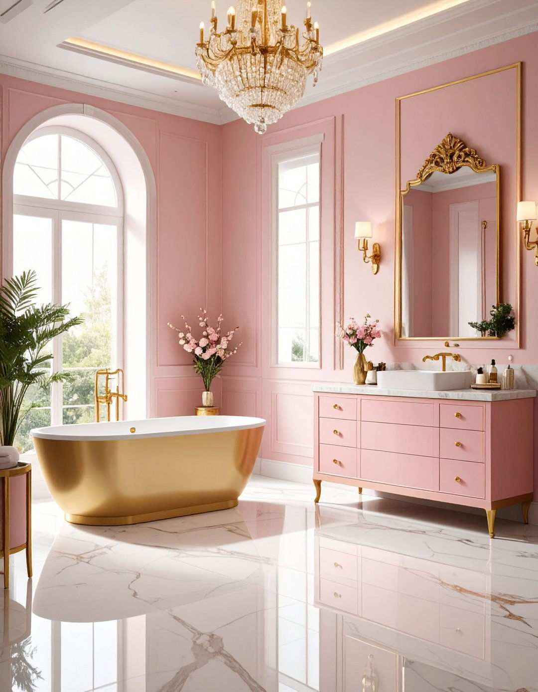 Pink and Gold Glamour Design - 24 Pink Bathroom Ideas