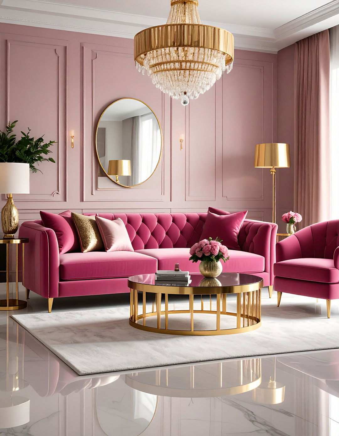 Pink and Gold Glamour Suite - 24 Pink Living Room Ideas