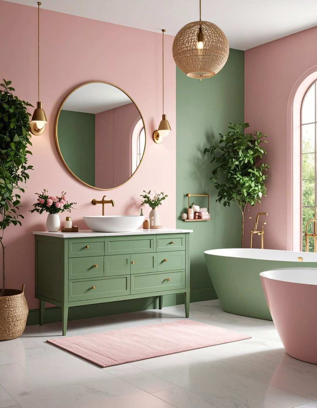 Pink and Green Natural Harmony - 24 Pink Bathroom Ideas