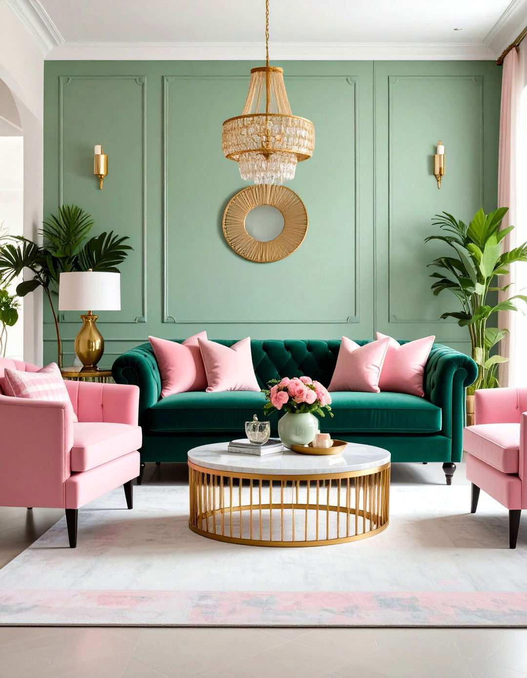 Pink and Green Palm Beach Living Room - 24 Preppy Living Room Ideas
