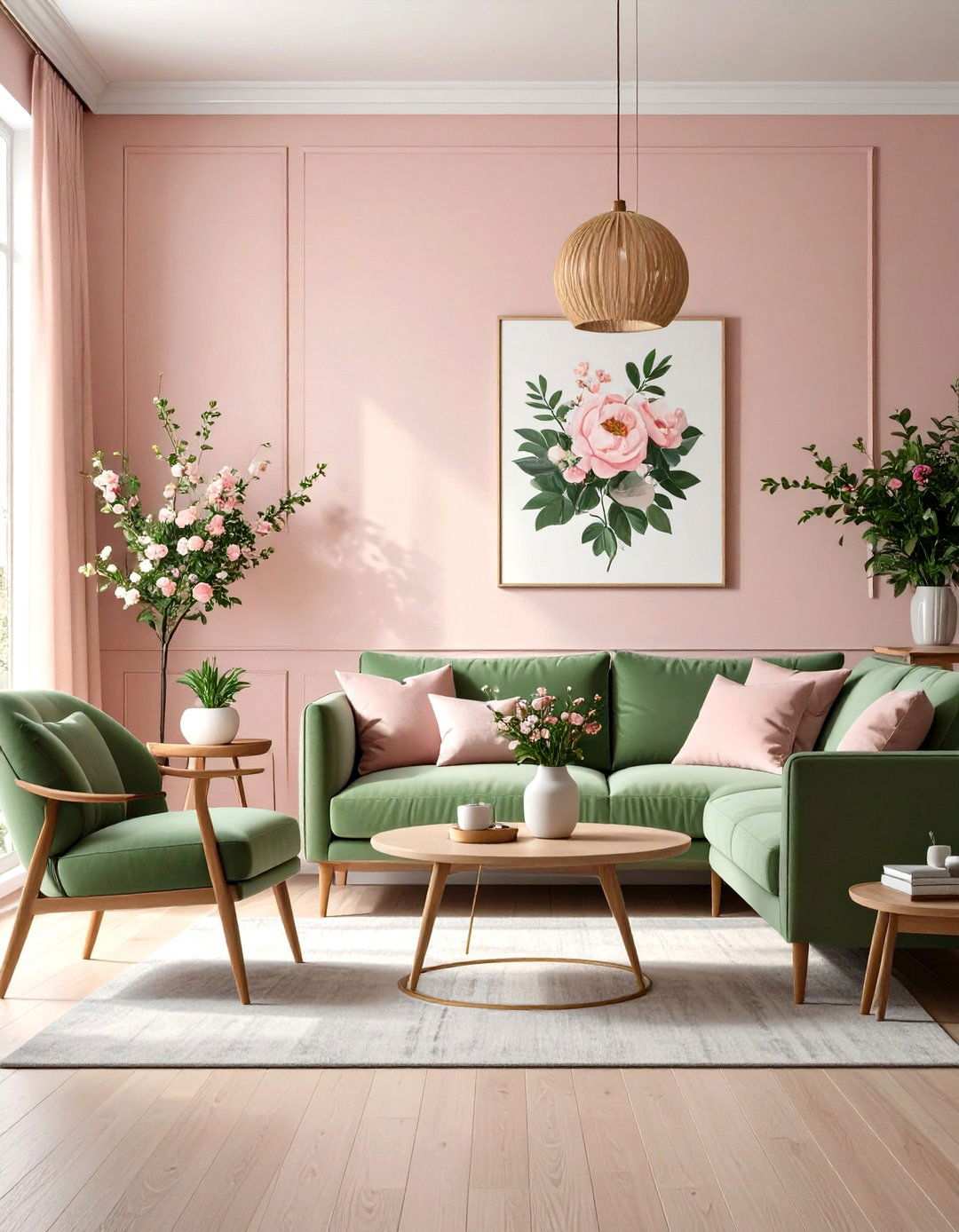 Pink and Green Spring Garden - 24 Two Colour Combination for Living Room