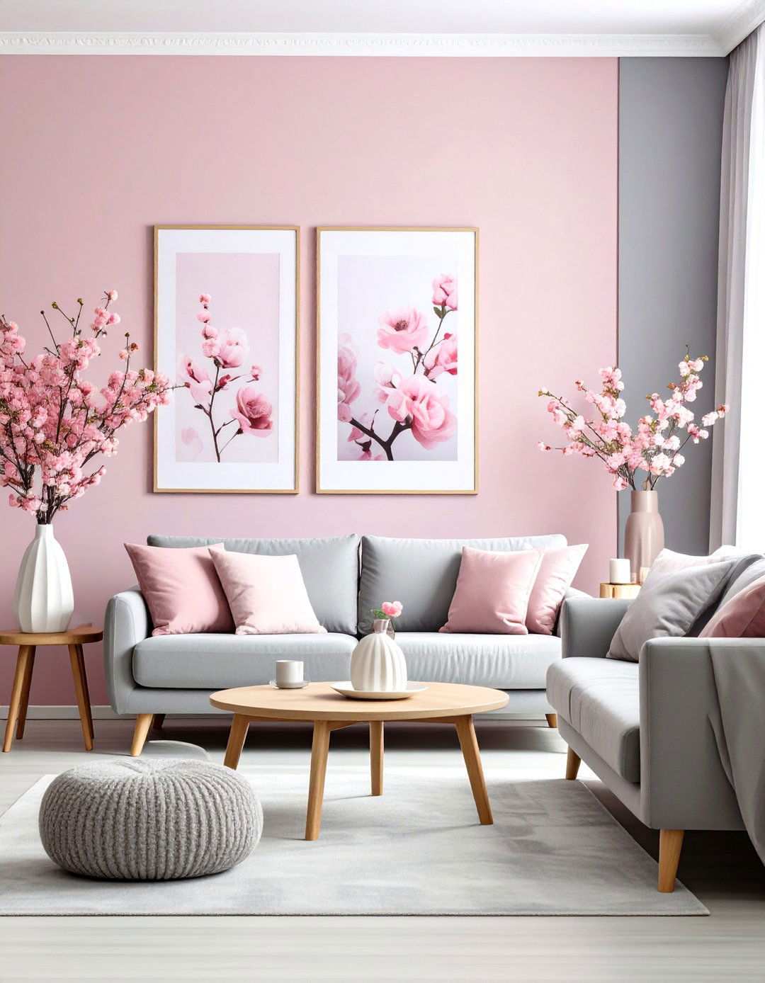 Pink and Grey Gallery Wall Focus - 24 Pink and Grey Living Room Ideas