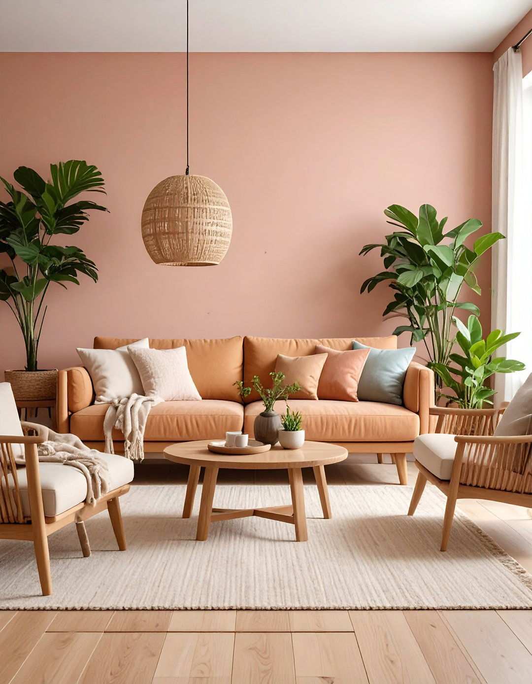 Pink and Natural Wood Harmony - 24 Pink Living Room Ideas