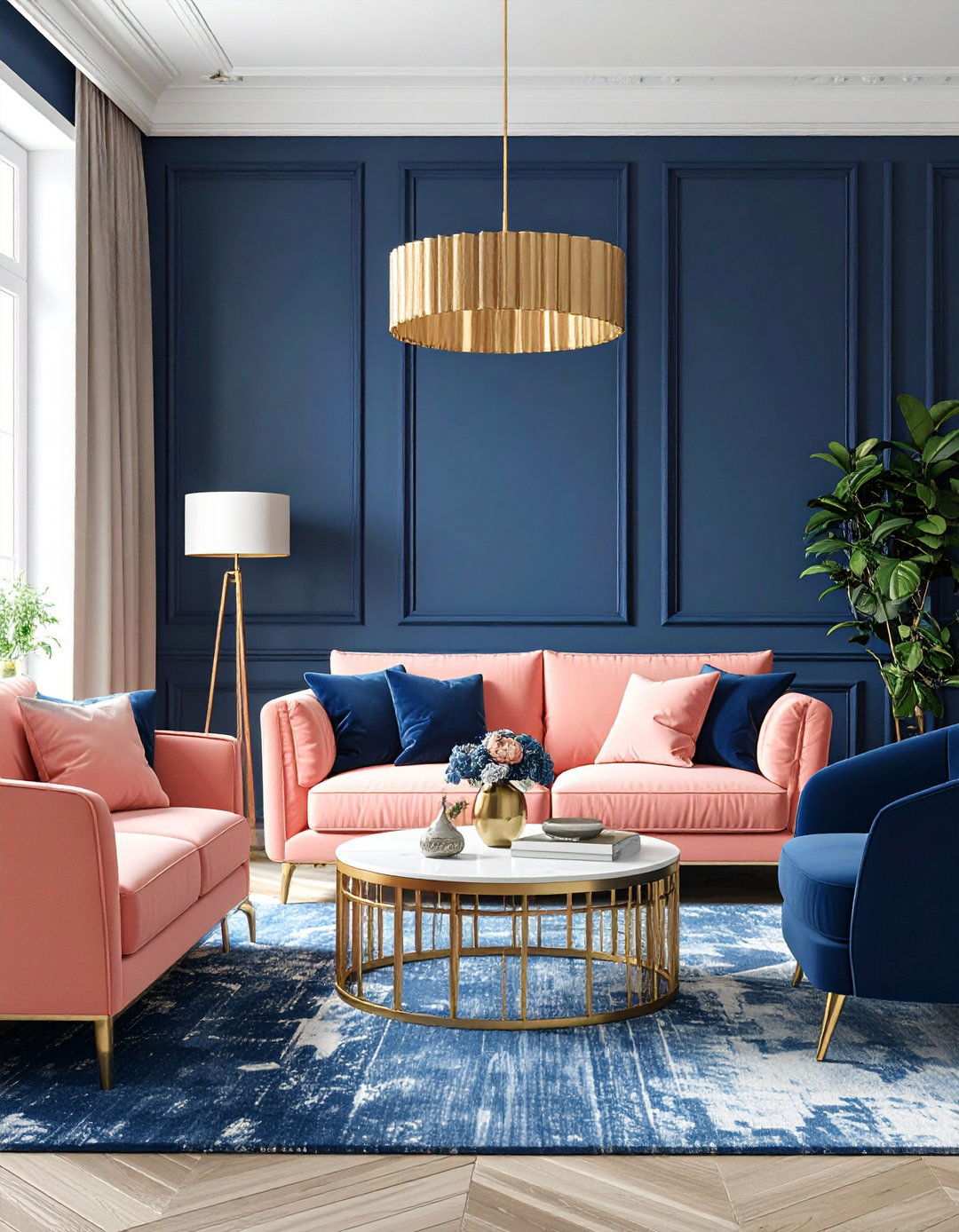 Pink and Navy Classic Contrast - 24 Pink Living Room Ideas