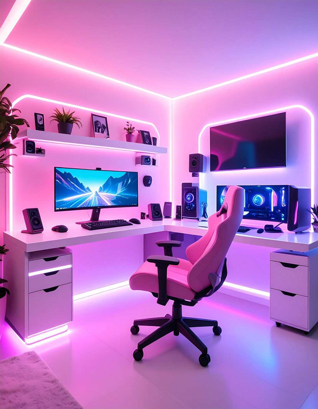 Pink Gaming LED Underglow Setup - 24 Pink Gaming Setup Ideas
