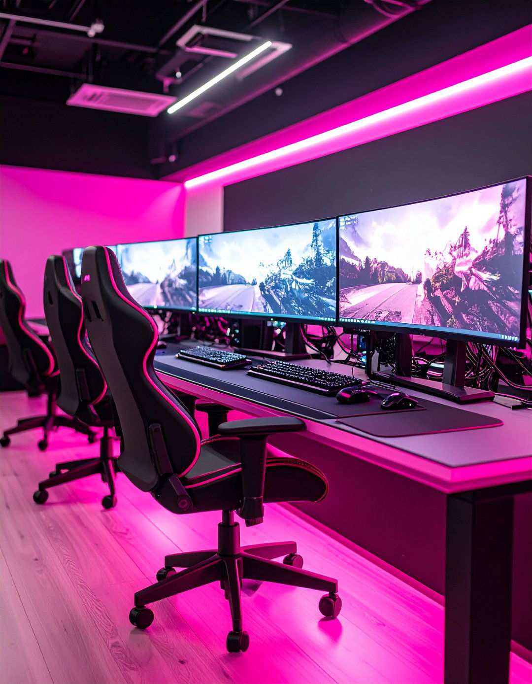 Pink Gaming Monitor Multi Screen Array - 24 Pink Gaming Setup Ideas