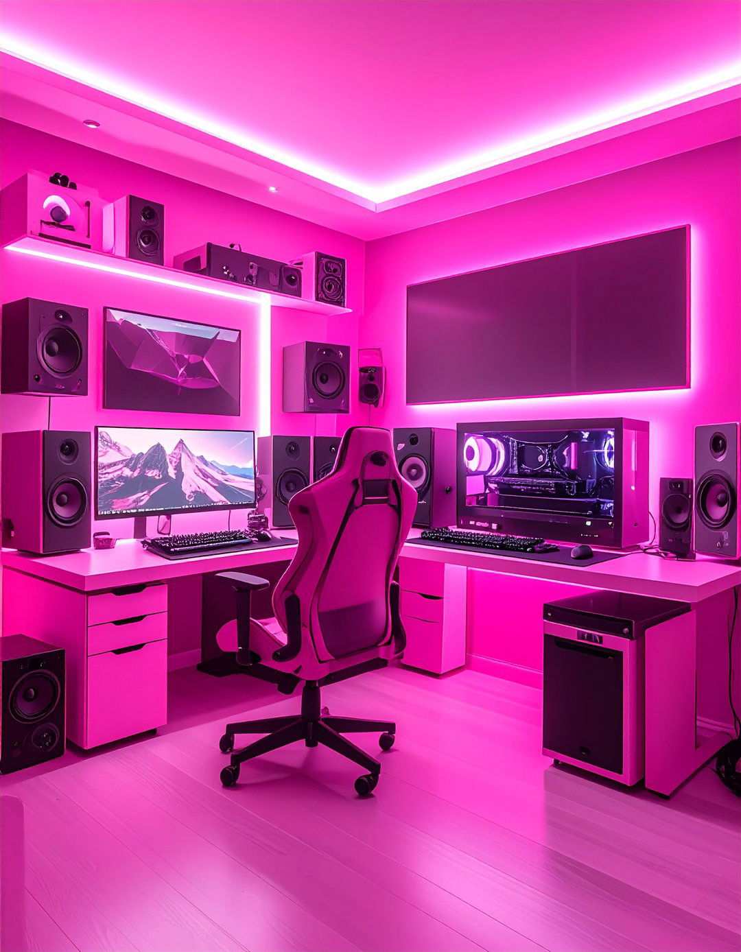 Pink Gaming Sound System Integration - 24 Pink Gaming Setup Ideas