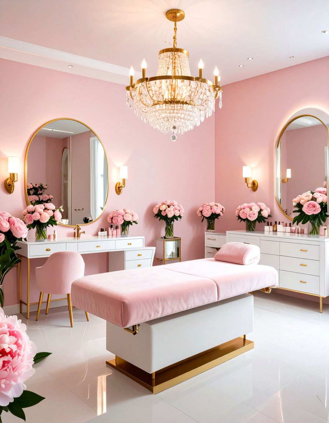 Pink Glam Lash Extension Space - 24 Lash Room Ideas