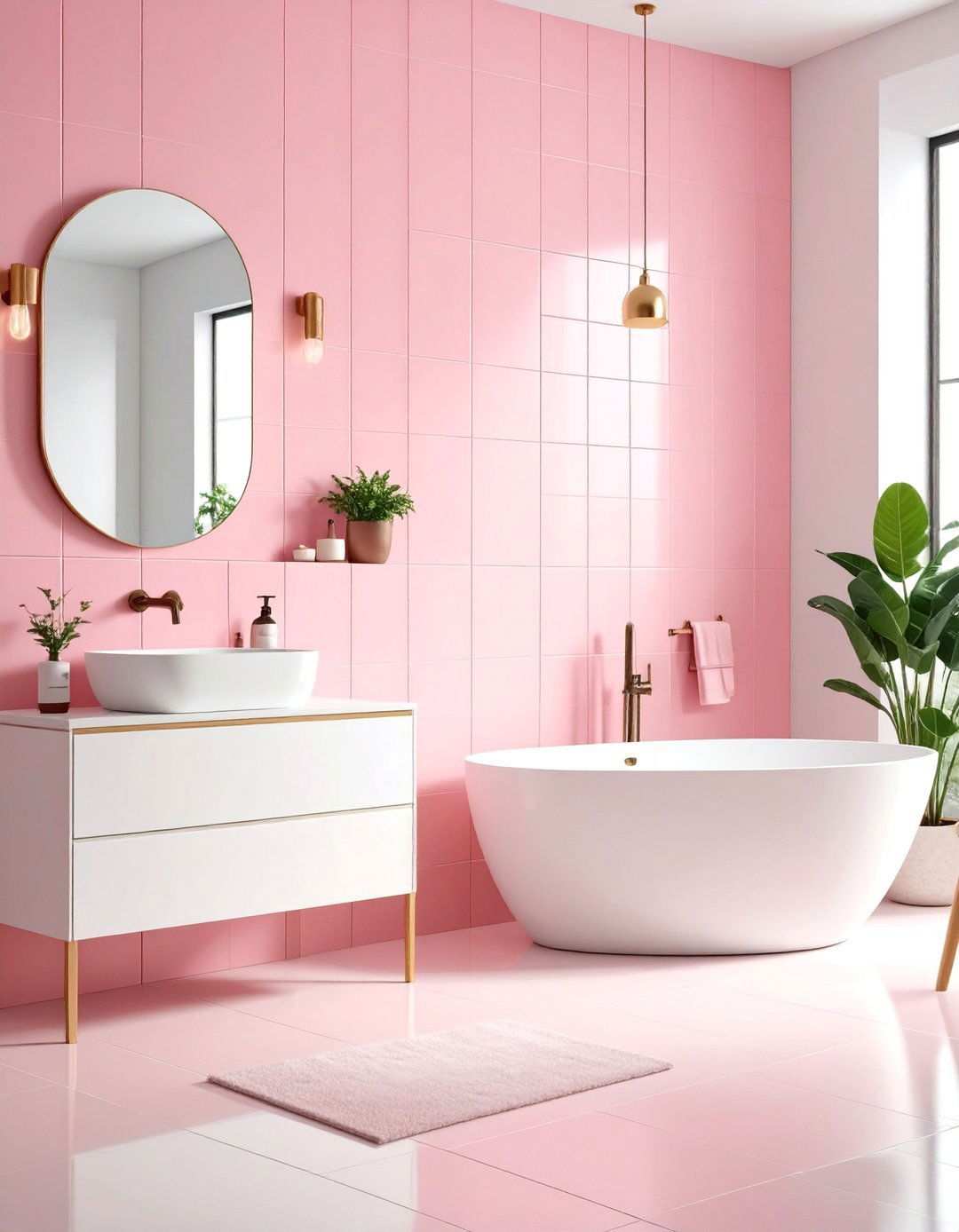 Pink Kit Kat Tile Design - 24 Pink Bathroom Ideas
