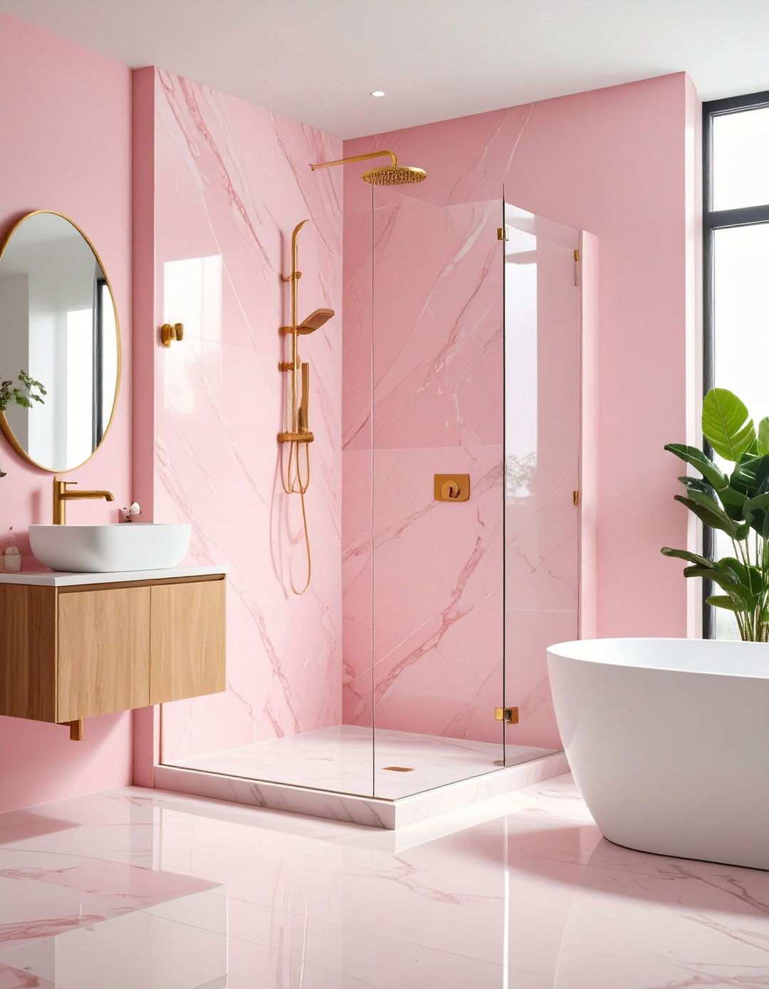 Pink Marble Shower Surround - 24 Pink Bathroom Ideas