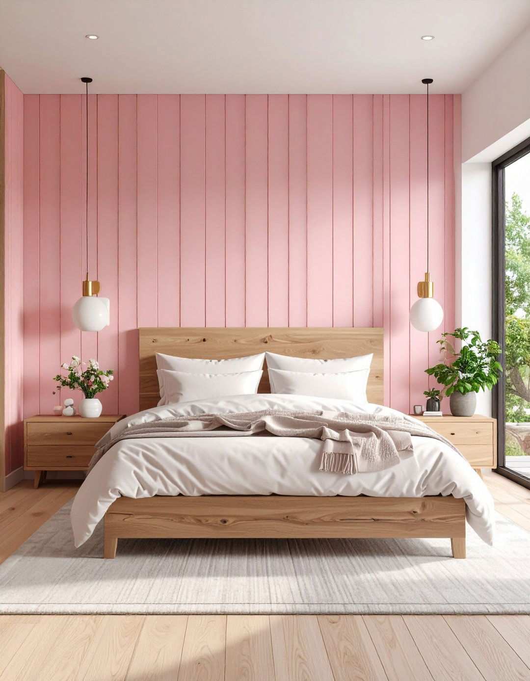 Pink Paneled Accent Wall Feature - 24 Pink Bedroom Ideas
