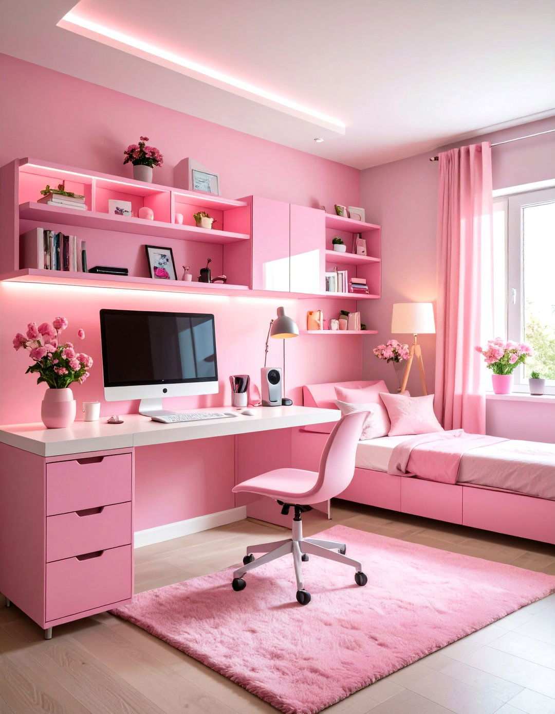 Pink Tech Savvy Dorm Room - 24 Pink Dorm Room Ideas
