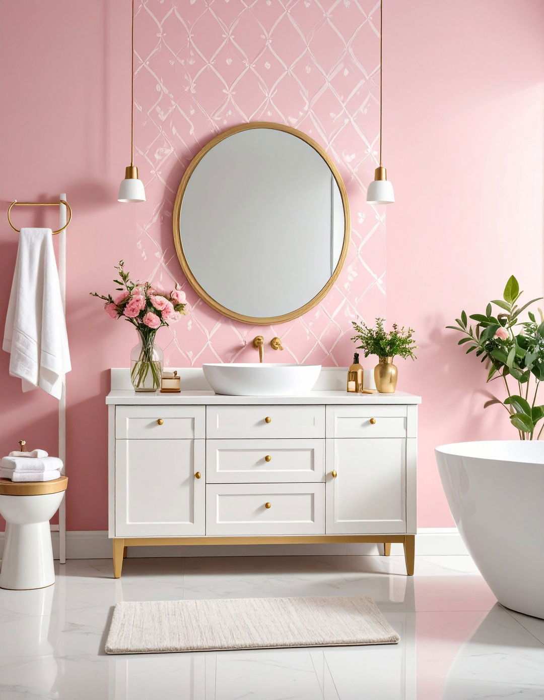 Pink Wallpaper Feature Design - 24 Pink Bathroom Ideas