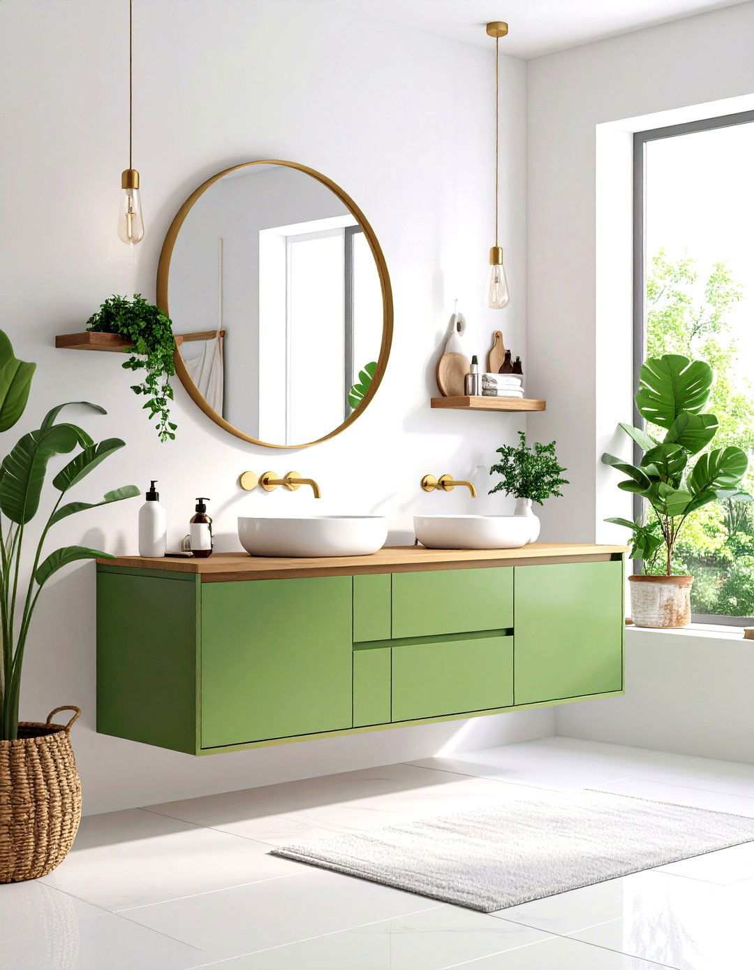 Pistachio Green Floating Vanity - 24 Small Green Bathroom Ideas