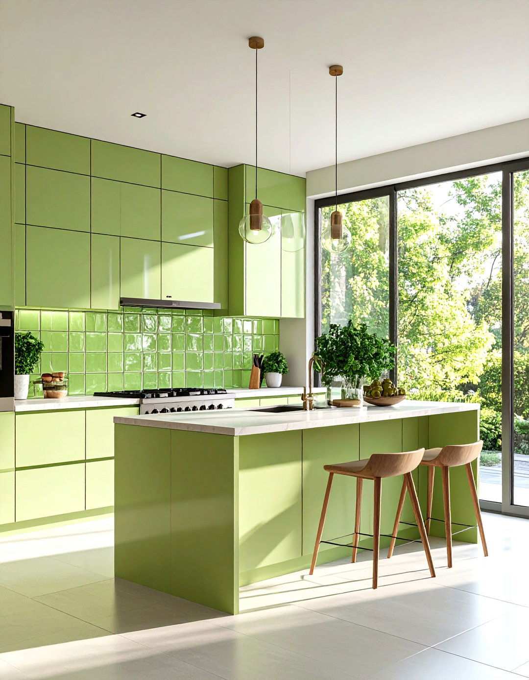 Pistachio Green Glass Block Kitchen Design - 24 Kitchen With Green Backsplash Ideas
