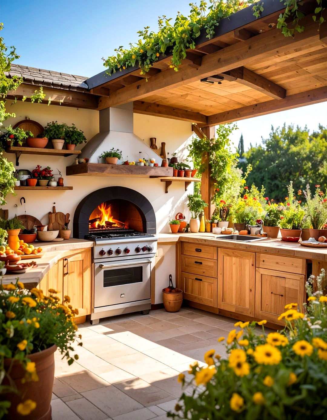 Pizza Oven Centerpiece Kitchen Design - 24 Summer Kitchen Ideas