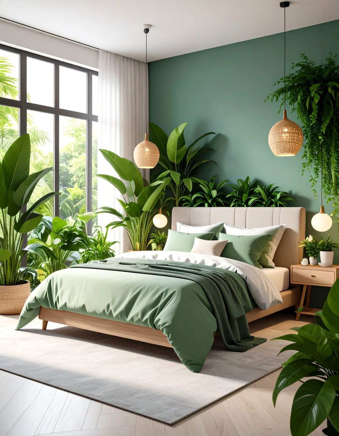 Plant Filled Green Bedroom Oasis - 24 Zen Bedroom Ideas