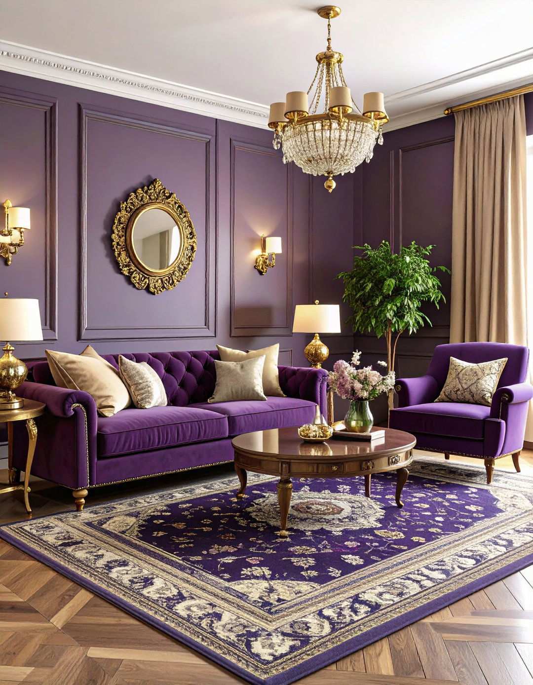 Plum and Cream Traditional Living Room - 24 Purple Living Room Ideas