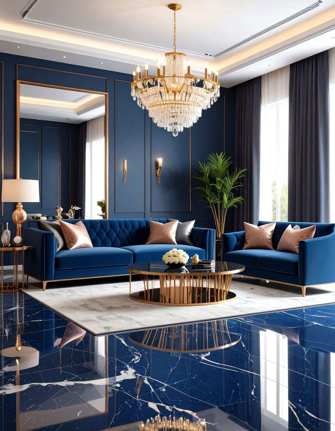 Polished Marble Glamour Palace - 24 Marble Floor Living Room Ideas