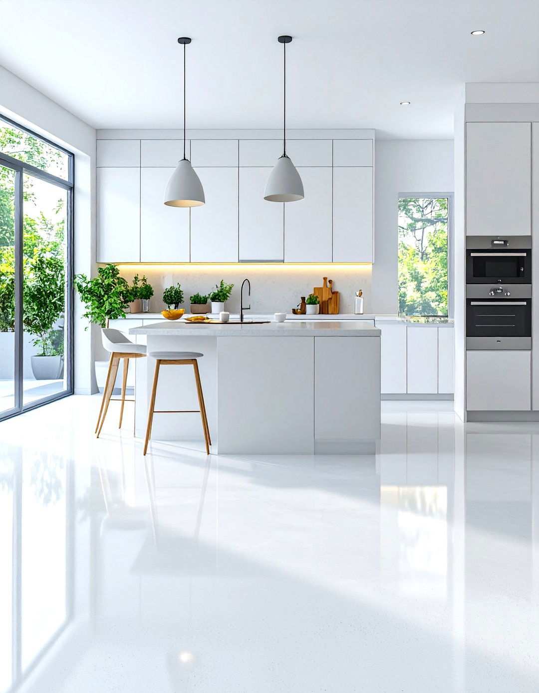 Polished White Concrete Kitchen Floors - 24 White Kitchen Floor Ideas
