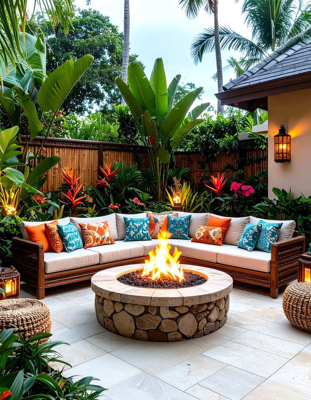 Polynesian Fire Pit Patio - 24 Tropical Patio Ideas