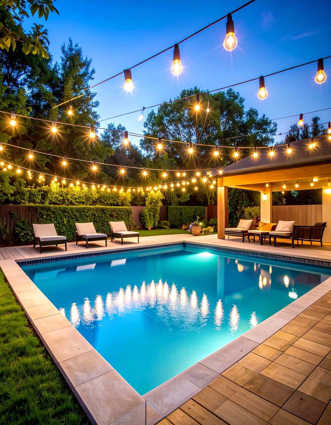 Pool Area String Light Safety Design - 24 Patio String Light Ideas