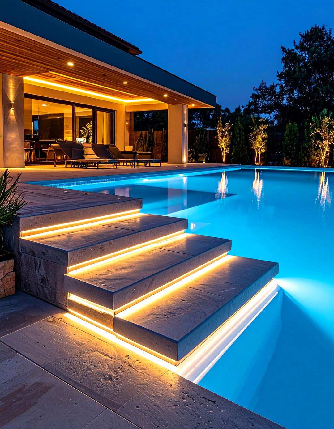 Pool Entry Step Safety Lighting - 24 Pool Lighting Ideas