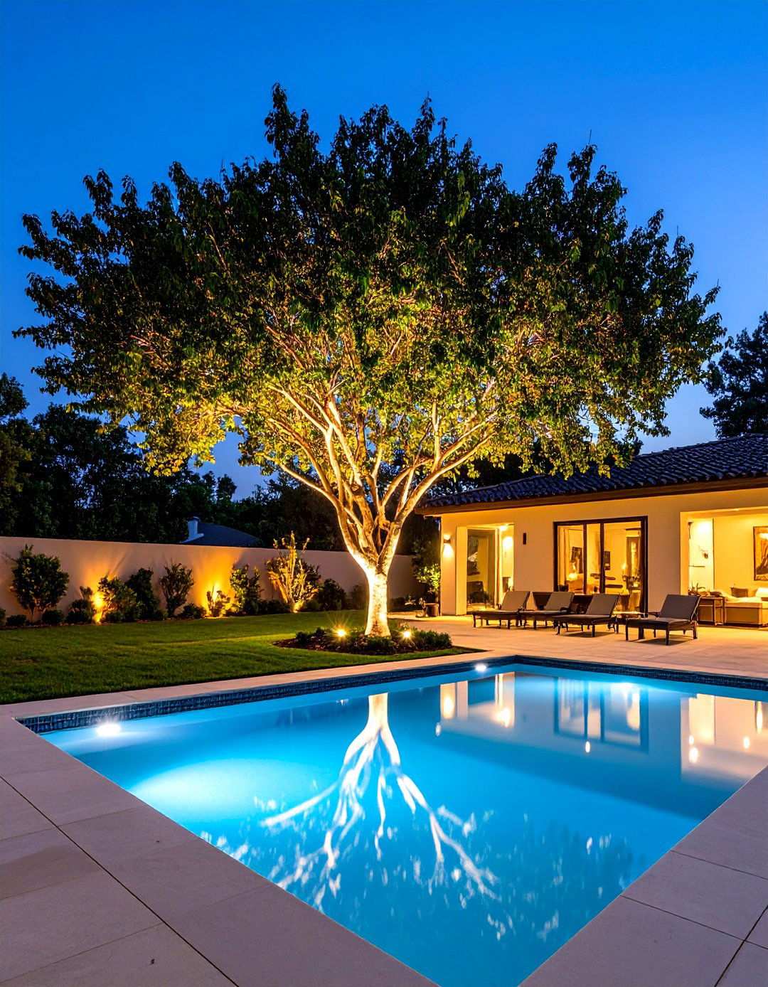 Pool Landscape Tree Uplighting - 24 Pool Lighting Ideas